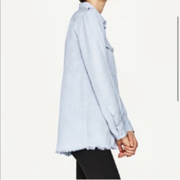 NWOT Zara pearl denim shirt - Picture 4 of 8